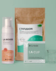Entdeckungspaket Luneale - Menstruationstasse + Reinigungsschaum + Bio-Tee für die Periode - Cup Größe Q